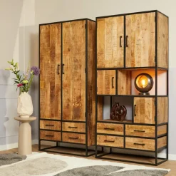 StarFurn Kabinetkast Naturel Hout/Metaal - 90x45x200cm - Denver Discount