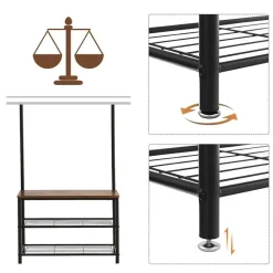 Merkloos Kapstok met 9 Haken en Schoenenrek - 70x32x175cm - Zwart en Vintage bruin