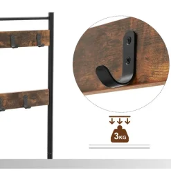 Merkloos Kapstok met 9 Haken en Schoenenrek - 70x32x175cm - Zwart en Vintage bruin