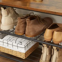 Merkloos Kapstok met 9 Haken en Schoenenrek - 70x32x175cm - Zwart en Vintage bruin