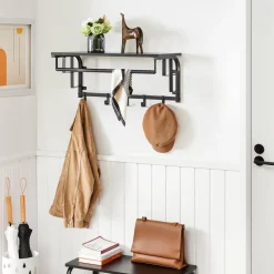 Merkloos Kapstok met Plank - Hangende Wandkapstok - 66cm - Zwart New