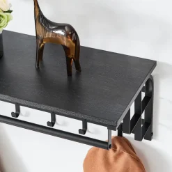 Merkloos Kapstok met Plank - Hangende Wandkapstok - 66cm - Zwart New