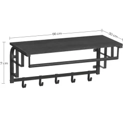 Merkloos Kapstok met Plank - Hangende Wandkapstok - 66cm - Zwart New