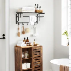 Merkloos Kapstok met Plank - Hangende Wandkapstok - 66cm - Zwart New