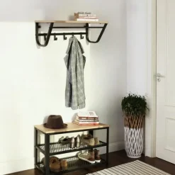 Merkloos Kapstok voor de Muur - Wandkapstok met Haken in Lichte Eik Kleur - 60 cm Lang New