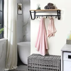 Merkloos Kapstok voor de Muur - Wandkapstok met Haken in Lichte Eik Kleur - 60 cm Lang New