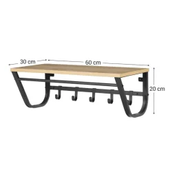 Merkloos Kapstok voor de Muur - Wandkapstok met Haken in Lichte Eik Kleur - 60 cm Lang New