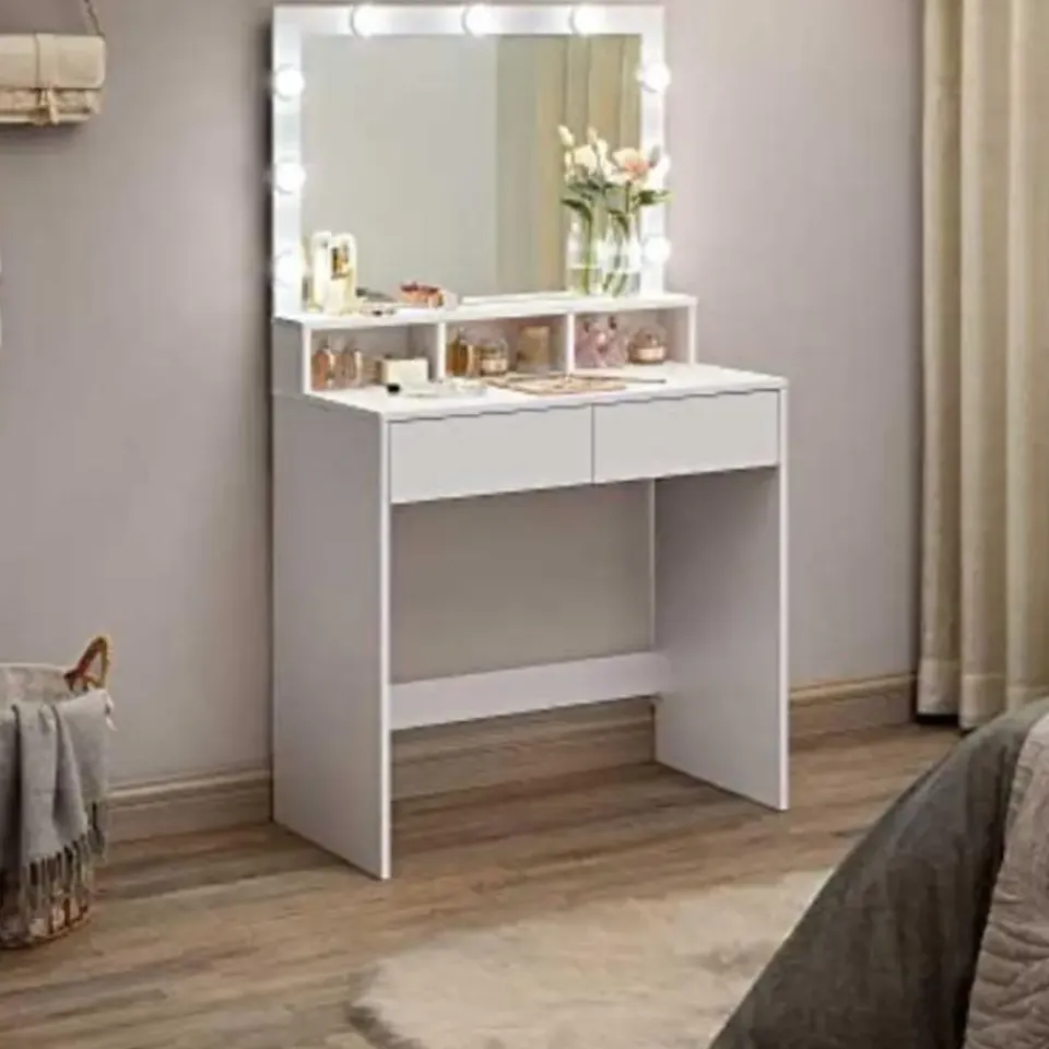 Vasagle Kaptafel met 9 LED lampen, spiegel, 2 laden, 3 open vakken