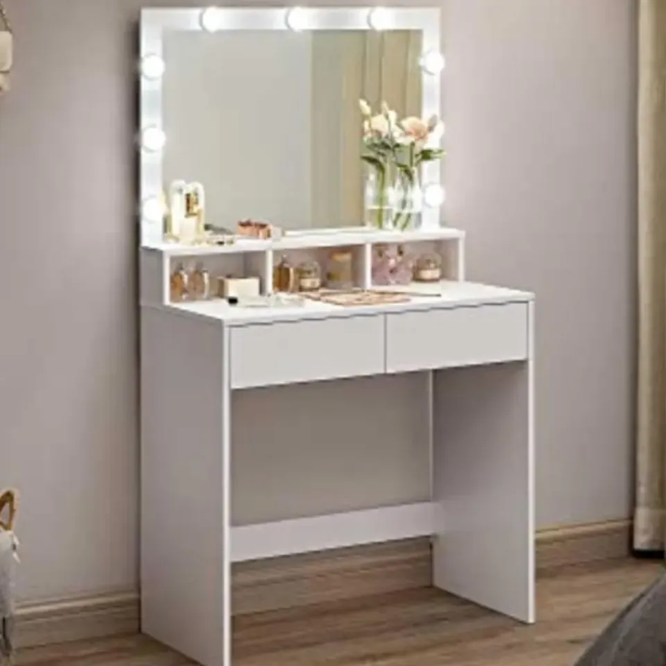 Vasagle Kaptafel met 9 LED lampen, spiegel, 2 laden, 3 open vakken