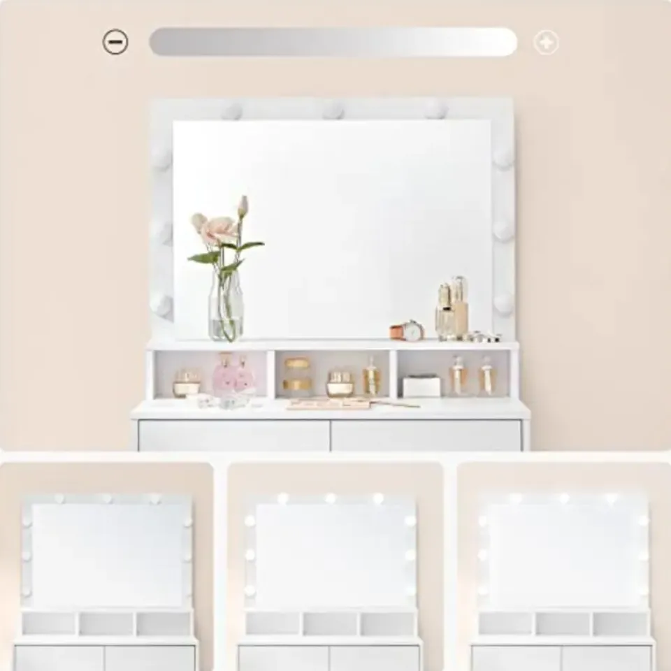 Vasagle Kaptafel met 9 LED lampen, spiegel, 2 laden, 3 open vakken