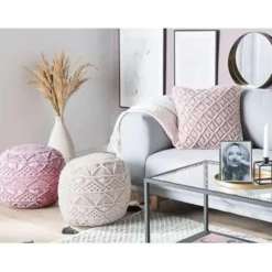 Beliani KAYSERI - Poef - Beige - 40 cm - Katoen Best