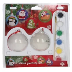 Merkloos Kerstballen - 2 stuks - DIY - 8 cm - inclusief kwast en verf Clearance