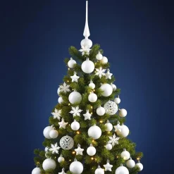 Merkloos Kerstballen - 110x stuks - met piek - wit - kunststof - 3-6 cm Sale