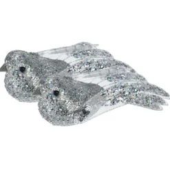 Merkloos Kerstboomversiering Vogel - 2x stuks - 10 cm - Zilver glitter Discount