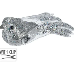 Merkloos Kerstboomversiering Vogel - 2x stuks - 10 cm - Zilver glitter Discount