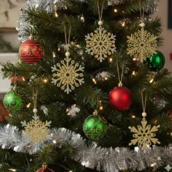 Merkloos Kersthangers - 6x - sneeuwvlokken - naturel - hout - 6 cm Clearance