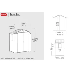 Keter Darwin 64 Tuinhuis - dubbele deuren + ramen - 190x122x221 cm - Grijs Clearance
