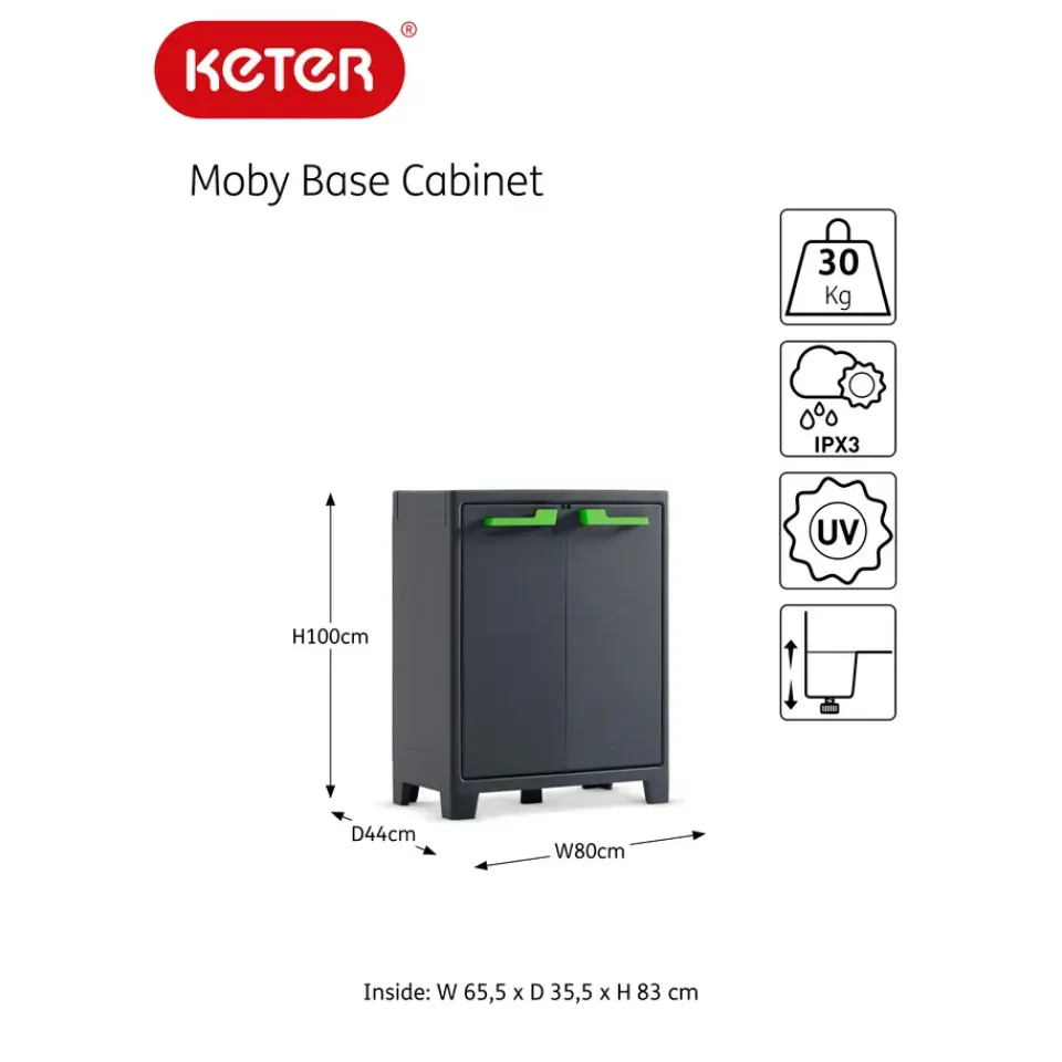 Keter Moby lage kast - 2 planken - 80x44x100 cm - Antraciet New
