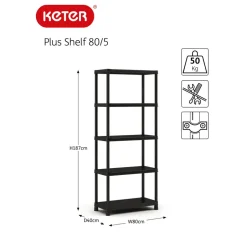 Keter Plus Stellingrek 80/5 - 5 Planken - 80x40x187 cm - zwart Clearance
