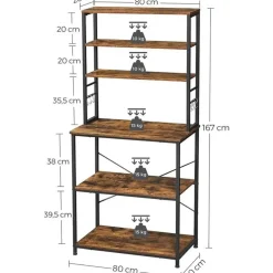 Vasagle Keukenkast - Keukenrek staand - Industrieel - Bruin - Zwart - 80 x 40 x 167 cm Online