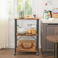 Merkloos Keukentrolley - 3 niveaus - 6 haken - 60x89x40 cm - vintage bruin Hot