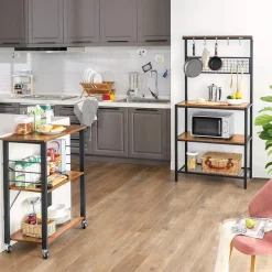 Merkloos Keukentrolley - 3 niveaus - 6 haken - 60x89x40 cm - vintage bruin Hot