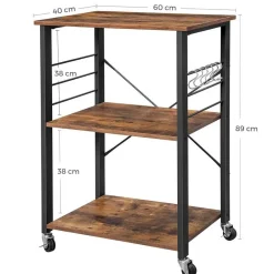 Merkloos Keukentrolley - 3 niveaus - 6 haken - 60x89x40 cm - vintage bruin Hot