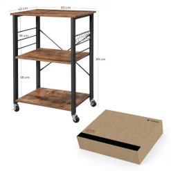 Merkloos Keukentrolley - 3 niveaus - 6 haken - 60x89x40 cm - vintage bruin Hot