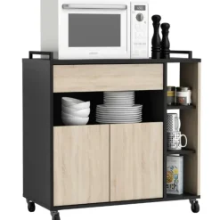 CBA Keukentrolley Inès-ruwe eik/zwart Clearance