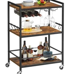 Merkloos Keukentrolley op Wieltjes - Serveerwagen - Bijzettafel - 3 planken - Bruin New