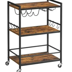 Merkloos Keukentrolley op Wieltjes - Serveerwagen - Bijzettafel - 3 planken - Bruin New