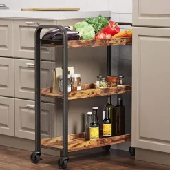 Vasagle Keukentrolley Xenia 3 legplanken - rustiek bruin/zwart Clearance