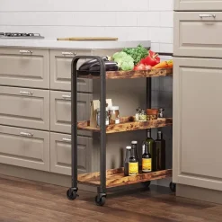 Vasagle Keukentrolley Xenia 3 legplanken - rustiek bruin/zwart Clearance