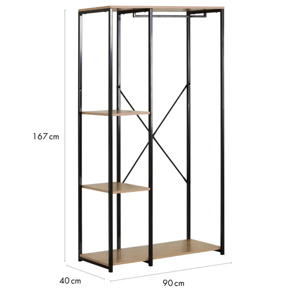 Merkloos Kledingkast - Open Kast - 176x90x40 cm - MDF lichte Eik & Metaal Hot