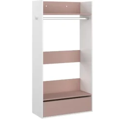 Trasman Kledingkast Bo0 met lade, hoedenplank en kledingroede - wit/ oudroze Outlet