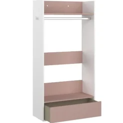 Trasman Kledingkast Bo0 met lade, hoedenplank en kledingroede - wit/ oudroze Outlet