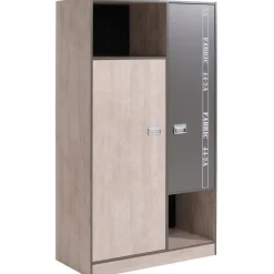 Leen Bakker Kledingkast Fabric - eikenkleur/grijs - 181,5x101,4x50,5 cm Clearance