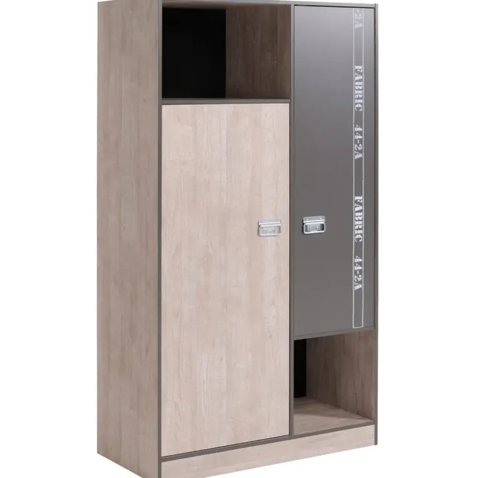 Leen Bakker Kledingkast Fabric - eikenkleur/grijs - 181,5x101,4x50,5 cm Clearance