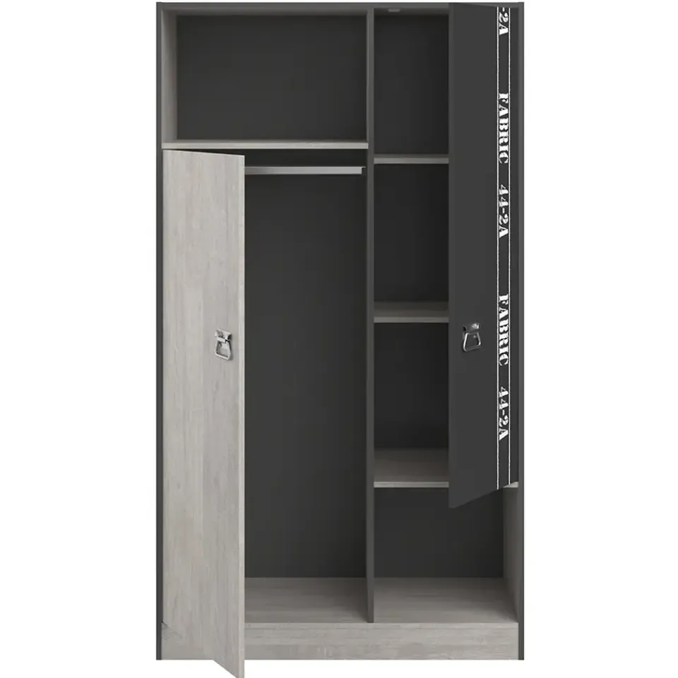 Leen Bakker Kledingkast Fabric - eikenkleur/grijs - 181,5x101,4x50,5 cm Clearance