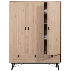 Leen Bakker Kledingkast Kansas 3-deurs - eikenkleur - 200x150x60 cm Discount