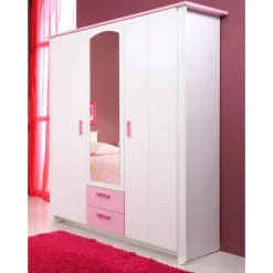Leen Bakker Kledingkast kast Kiki - wit/roze 181x136x56 cm Sale