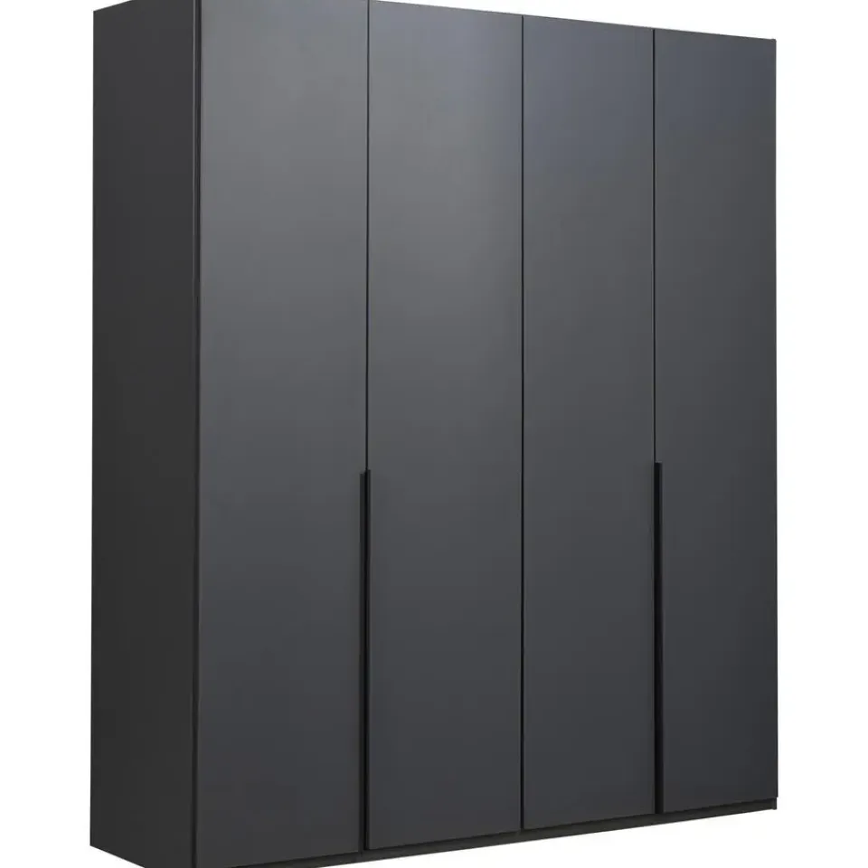 Leen Bakker Kledingkast Milaan 4-deurs - grafiet - 236x180x58 cm New