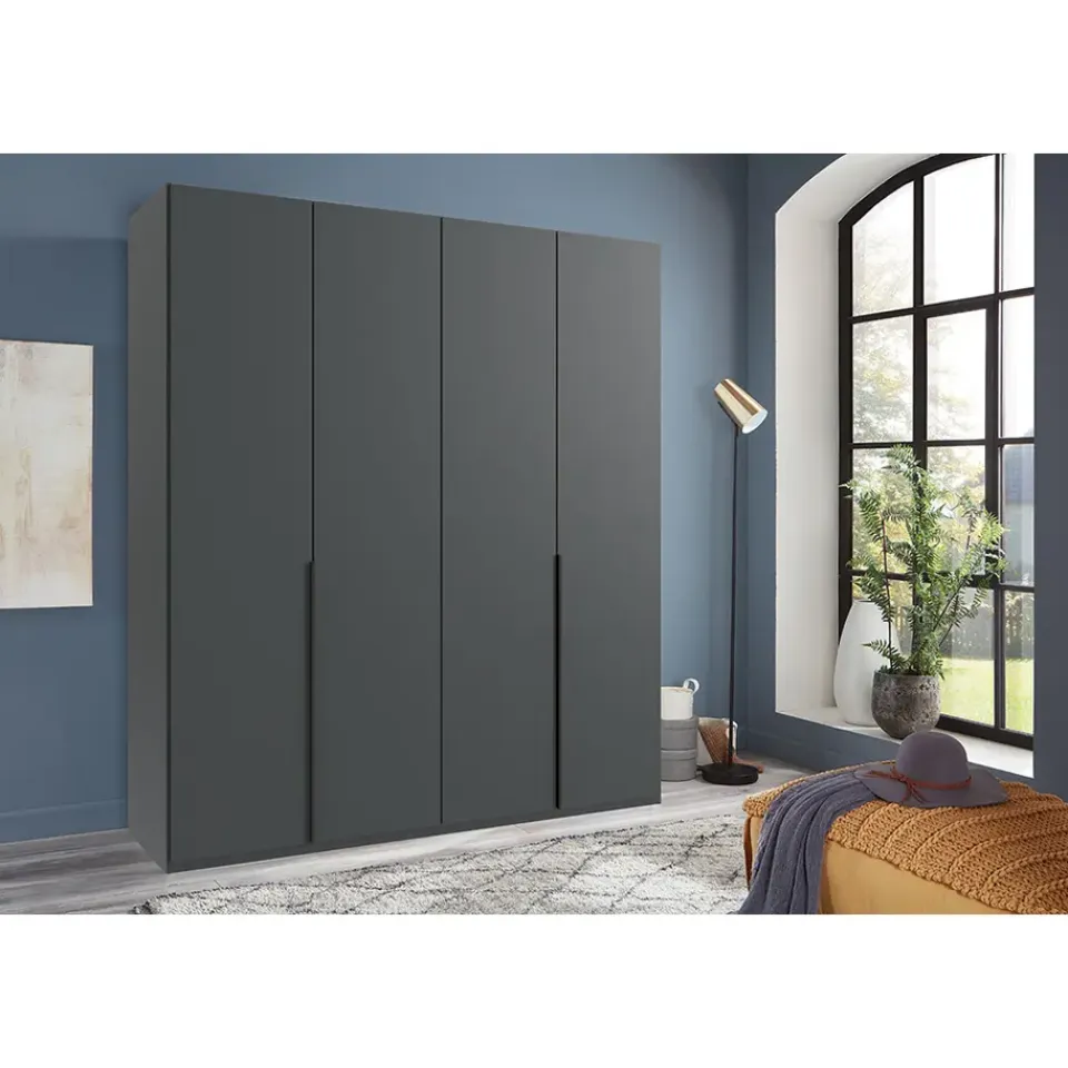 Leen Bakker Kledingkast Milaan 4-deurs - grafiet - 236x180x58 cm New