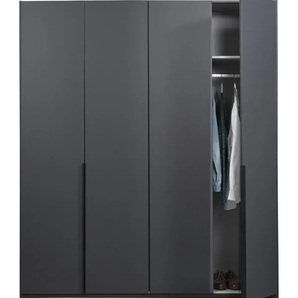 Leen Bakker Kledingkast Milaan 4-deurs - grafiet - 236x180x58 cm New