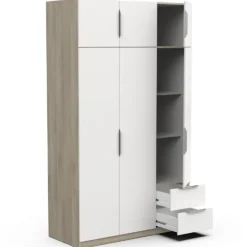 CBA Kledingkast Spectre 120cm 6 deuren & 2 lades - mat wit/eik Clearance