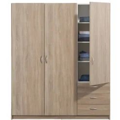 Leen Bakker Kledingkast Varia 3-deurs - licht eiken - 175x146x50 cm Hot