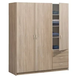 Leen Bakker Kledingkast Varia 3-deurs - licht eiken - 175x146x50 cm Hot