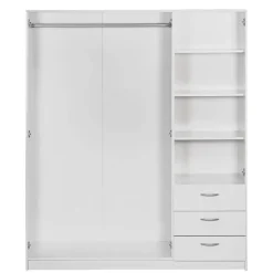 Leen Bakker Kledingkast Varia 3-deurs met spiegel - wit - 175x146x50 cm Discount