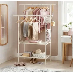 Songmics kledingrek, kapstok van metaal, met 2 kledingstangen, 1 plank Online