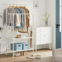 Songmics kledingrek, kapstok van metaal, met 2 kledingstangen, 1 plank Online